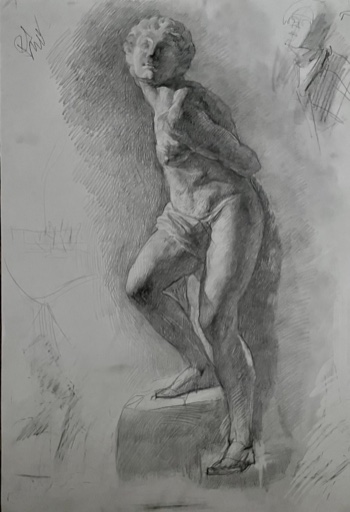 Graphite figure study from a classical sculpture