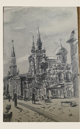 Marker drawing of the Historical Museum on Red Square